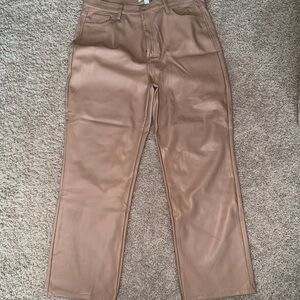 Faux Leather Straight-Leg Pants in Camel